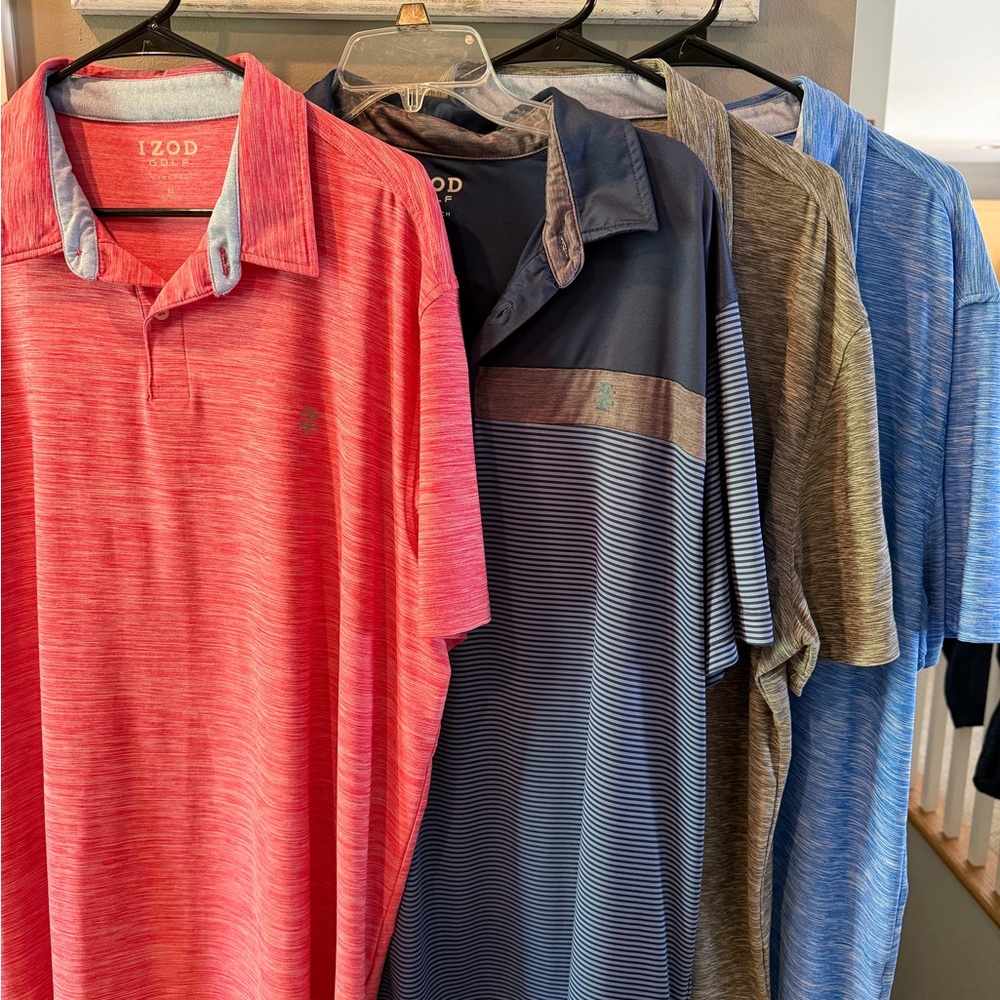 Izod Men’s Mixed-Color Heathered Polo Lot - Red, Navy, Olive, Blue